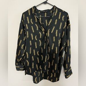 Zara Black Blouse with Gold Chain Pattern